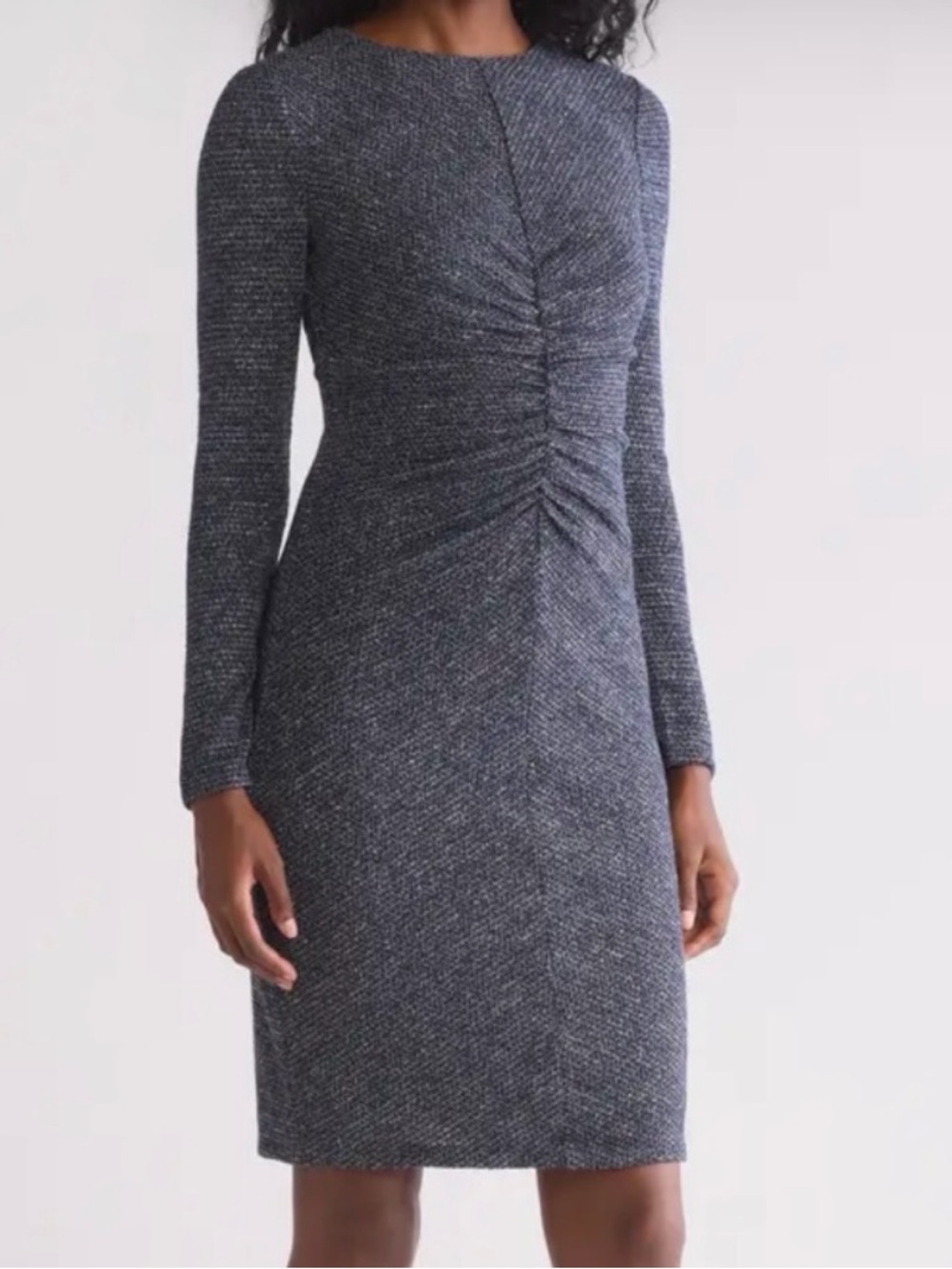Vince Camuto Heathered Charcoal Long Sleeve Ruched Sheath Dress